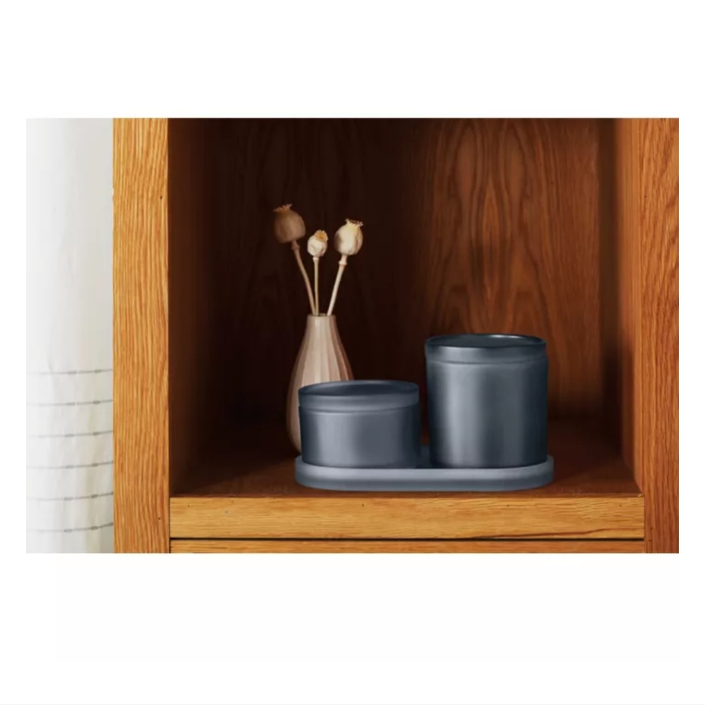 HAVEN Eulo 3-Piece Jar and Tray Set Gray Blue